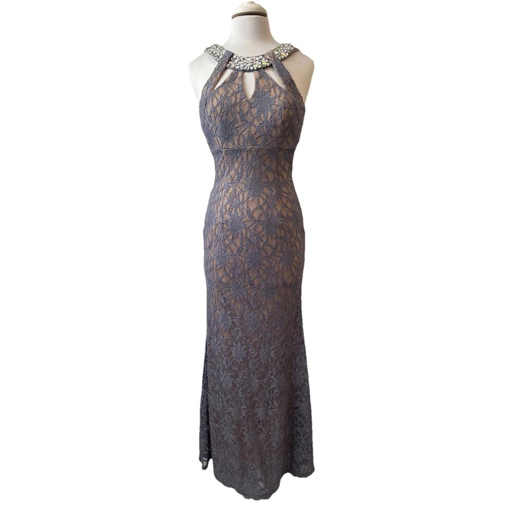 City Triangles Purple Nude Lace Rhinestone Formal Dress Junior 5 Prom Party Sexy